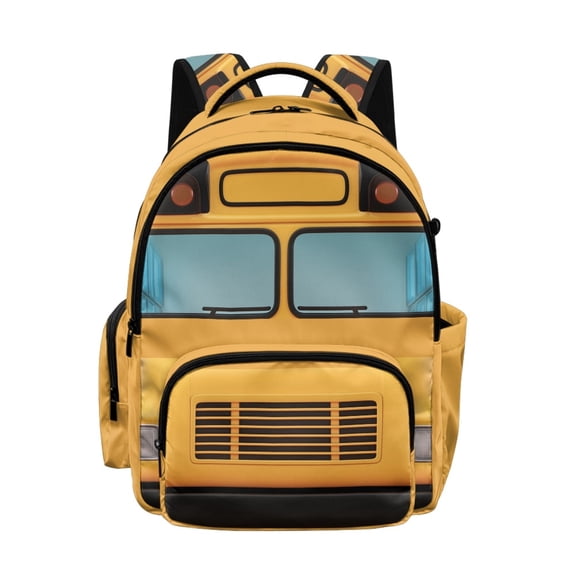 Whosucclay Yellow School Bus Primary School Backpacks for Boys Girls, Back to School Essential Rucksack High School Elementary School College with Front Pocket