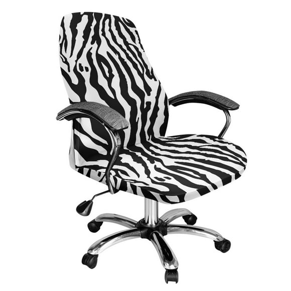 Whosucclay Zebra Stripe Print Computer Office Chair Cover, Modern Desk Chair Cover Rotating Chair Protective Slipcovers with Elastic Bottom Waterproof High Back Chair Slipcover-S
