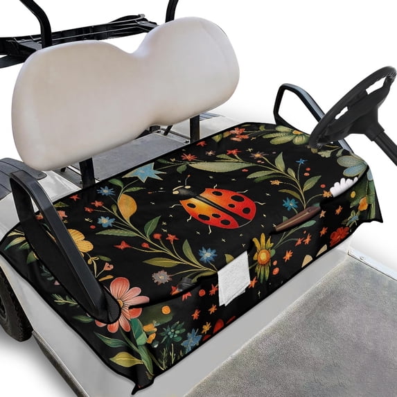 Whosucclay with 4 Front Pockets Golf Cart Seat Cover for Beach Winter, Thickened Anti-Scratch Golf Cart Seat Towel Blanket, Ladybug Floral Pattern