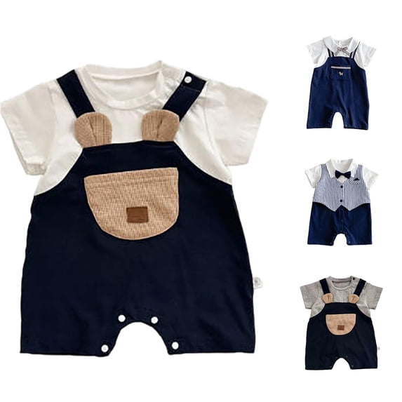 WhouRiu Baby Boys Cartoon Patchwork Rompers Summer Short Sleeve Lightweight Bodysuit Kids Comfortable Breathable Cute Jumpsuit,6-12 Months