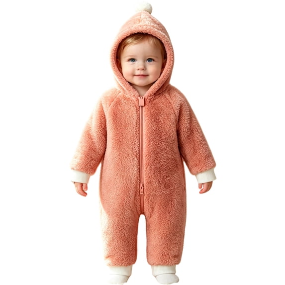 WhouRiu Baby Boys Casual Zip Up Romper Fall Winter Long Sleeve Solid Color Cute Warm Onesies 6-24 Months