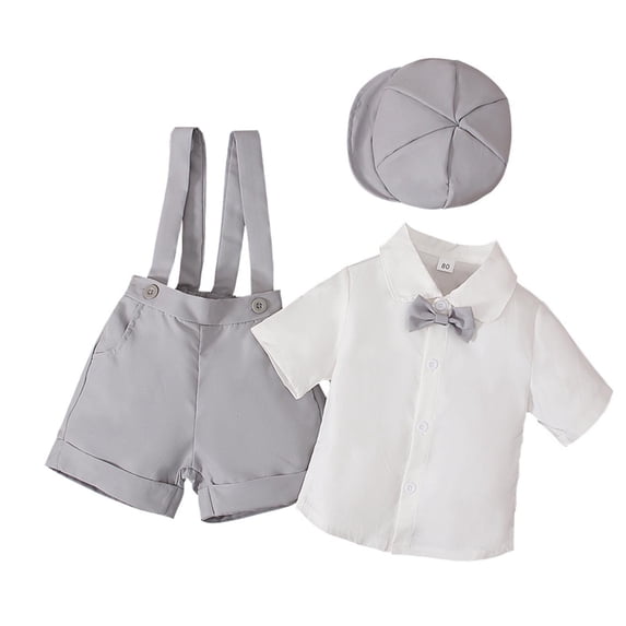 WhouRiu Baby Boys Gentleman Outfits Short Sleeve Dress Shirts Suspender Shorts And Hat Sets 3 Piece