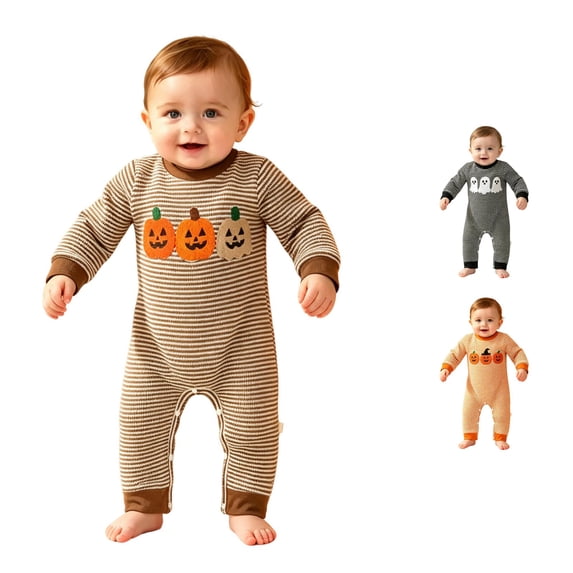 WhouRiu Baby Boys Halloween Graphic Rompers Long Sleeve Crew Neck Jumpsuit Kids Autumn Comfortable Cute Soft Bodysuit,6-12 Months