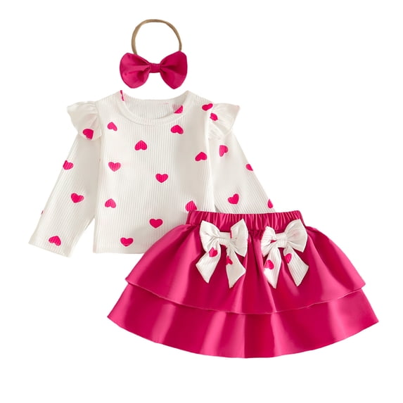 WhouRiu Baby Girls Casual Outfits Long Sleeve Ruffle Tees Bow Skirts And Headband Sets Cute Clothes