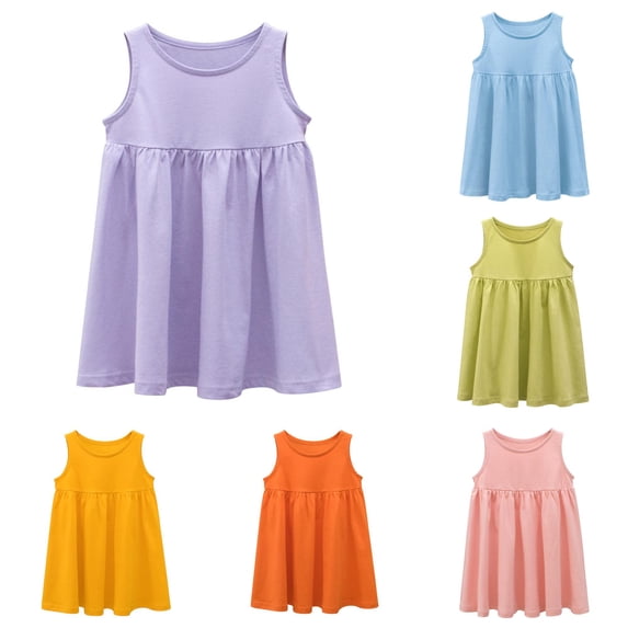 WhouRiu Baby Girls Casual Tank Dress Summer Sleeveless Solid Color Ruffle Party Dresses