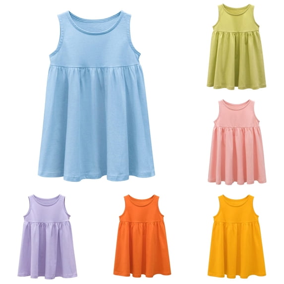WhouRiu Baby Girls Casual Tank Dress Summer Sleeveless Solid Color Ruffle Party Dresses