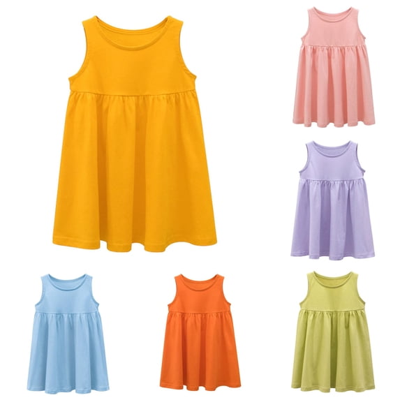 WhouRiu Baby Girls Casual Tank Dress Summer Sleeveless Solid Color Ruffle Party Dresses
