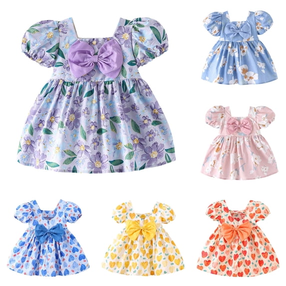 WhouRiu Baby Girls Fashion Graphic Dresses Casual Puffy Short Sleeve Ruffle Dress Kids Comfortable Cute Summer Everyday Sundress,12-18 Months