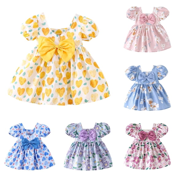 WhouRiu Baby Girls Fashion Graphic Dresses Casual Puffy Short Sleeve Ruffle Dress Kids Comfortable Cute Summer Everyday Sundress,12-18 Months