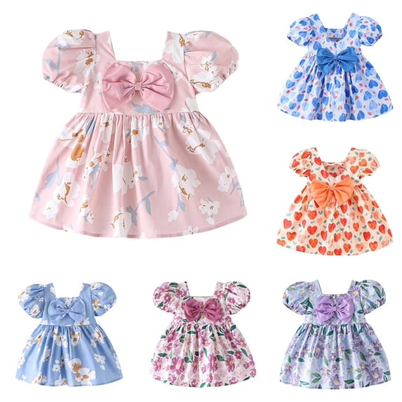 WhouRiu Baby Girls Fashion Graphic Dresses Casual Puffy Short Sleeve Ruffle Dress Kids Comfortable Cute Summer Everyday Sundress,18-24 Months