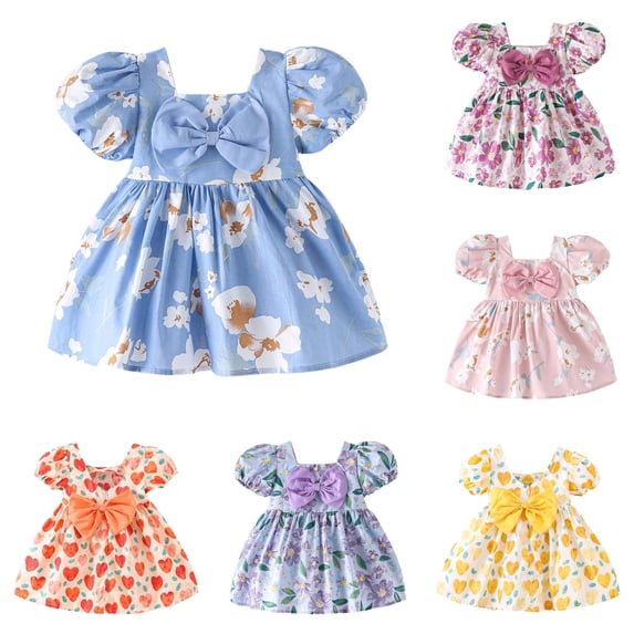 WhouRiu Baby Girls Fashion Graphic Dresses Casual Puffy Short Sleeve Ruffle Dress Kids Comfortable Cute Summer Everyday Sundress,6-12 Months