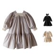 thumbnail image 1 of WhouRiu Baby Girls Long Sleeve Dress Solid Color Puffy Sleeve Ruffle Princess Dresses Kids Autumn Comfortable Cute Casual Wear,3-4 Years, 1 of 3