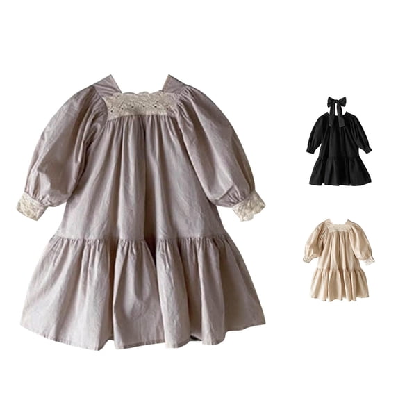 WhouRiu Baby Girls Long Sleeve Dress Solid Color Puffy Sleeve Ruffle Princess Dresses Kids Autumn Comfortable Cute Casual Wear,3-4 Years