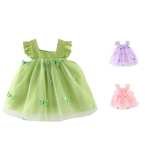 WhouRiu Baby Girls Summer Sleeveless Dress Butterfly Graphic Flutter Sleeve Birthday Party Dresses Kids Comfortable Cute Sundress,12-18 Months