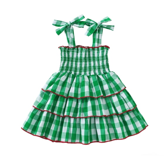 WhouRiu Baby Girls Tiered Ruffle Dress Plaid Graphic Adjustable Shoulder Straps Dresses Kids Cute Casual Summer Sundress,2-3 Years