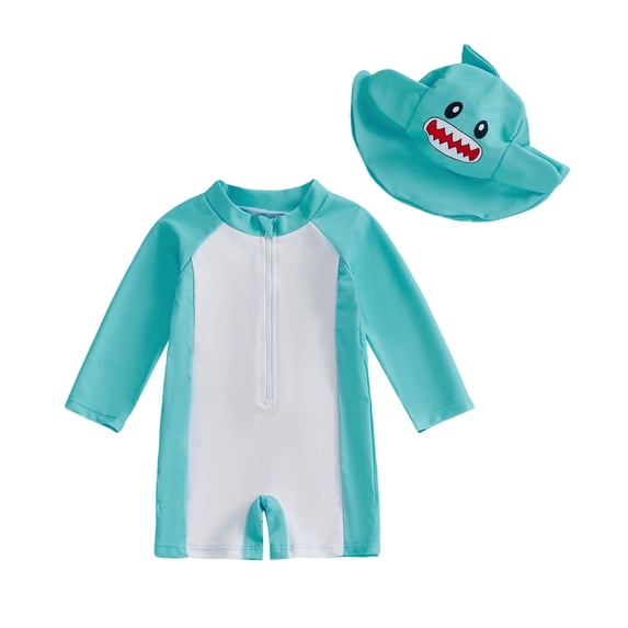WhouRiu Bathing Suit for Boy UPF 50+ Sun Cartoon Long Sleeve Rash Guard Children Board Beach Sports Swimwear,2-Piece Green,Size 3-6 M