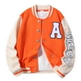 thumbnail image 1 of WhouRiu Big Boy's Bomber Jacket Letter Print Stand Collar Button Jacket Kids Streetwear Athletic Loose Autumn Jackets Orange,Sized 9-10, 1 of 6