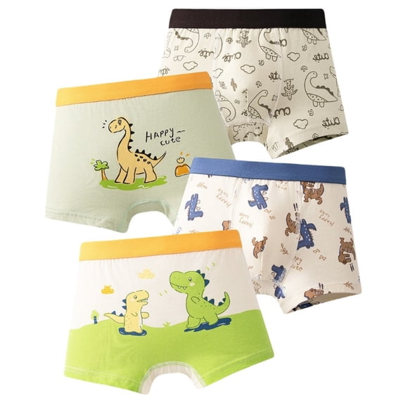 WhouRiu Big Boy' Boxer Shorts Cartoon Breathable Cotton Underpants Child Soft Stretch Daily Wear Underwear,4-Pack Green,Size 11-12