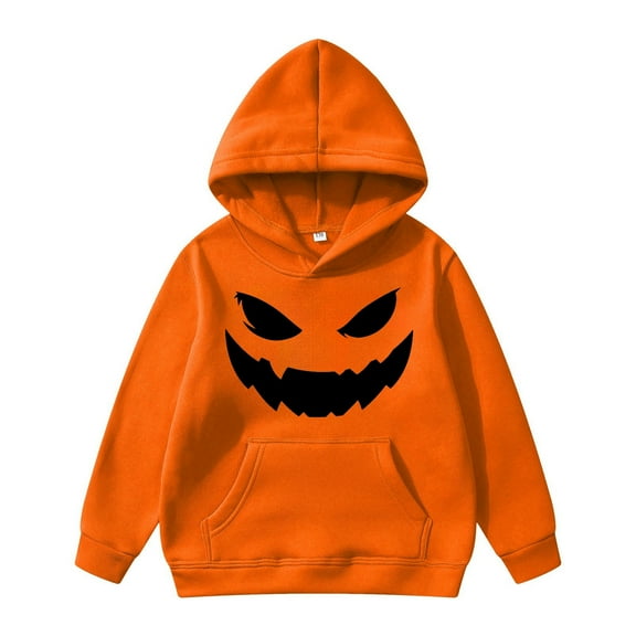 WhouRiu Big Boy Holiday Hoodie Halloween Face Pumpkin Print Hooded Sweatshirt Party Comfy Hoodie Orange,Sized 9-10