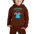 thumbnail image 1 of WhouRiu Big Boy Outfit Set Stylish Letter Prints Hooded Sweatshirt Trousers Kids Comfy School Wear Outfits Brown,Sized 9-10, 1 of 3