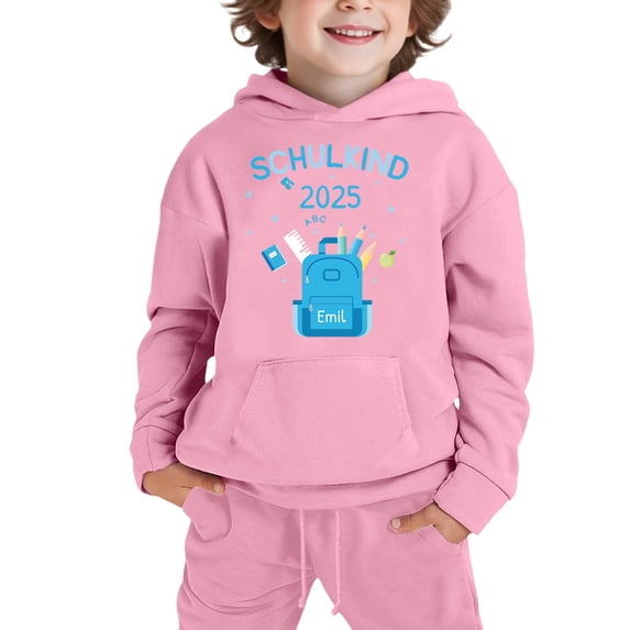 WhouRiu Big Boy Outfit Set Stylish Letter Prints Hooded Sweatshirt Trousers Kids Comfy School Wear Outfits Pink,Sized 10-11