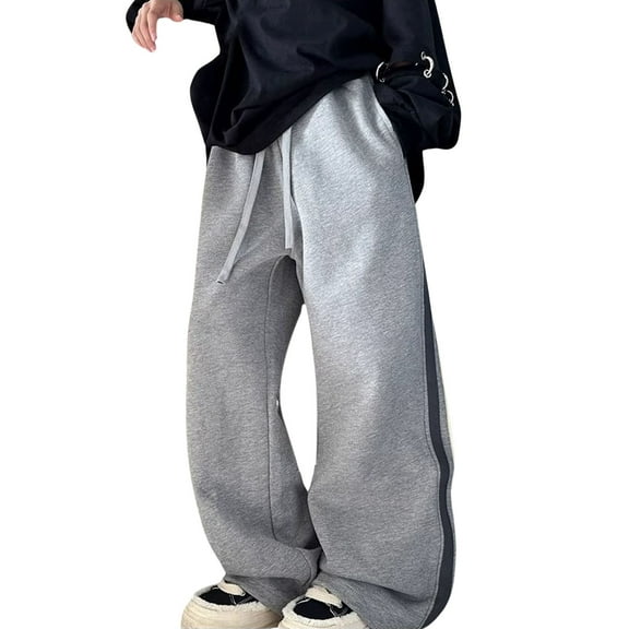WhouRiu Big Boy' Pants Drawstring Elastic Warm Wide Leg Sweatpants Children Comfy Soft Fall Winter Pants Gray,Sized 8-9