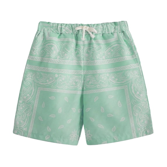 WhouRiu Big Boy Shorts Ethnic Prints Elastic Waisted Relaxed Shorts Children Fashion Breathable Comfortable Shorts Green,Size 9-10 Y