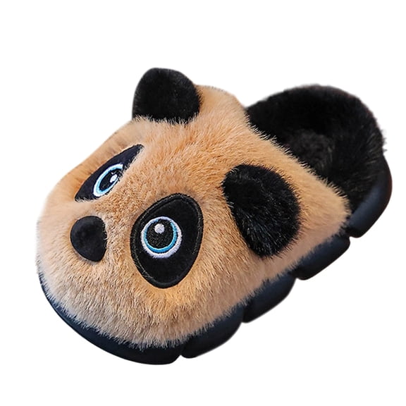 WhouRiu Big Boy's Cozy Slippers Cartoon Panda Warm Thick Indoor Shoes Child Thermal Comfy Soft Winter Slippers Brown Big Kids4.5