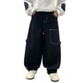 thumbnail image 1 of WhouRiu Big Boy's Jeans with Pockets Streetwear Straight Leg Denim Pants Child Stylish Durable Spring Denim Trousers Blue,Size 13-16 Y, 1 of 3