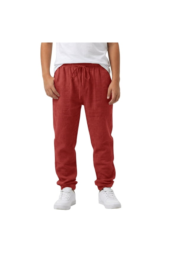 Big Boy's Pants Formal Straight Leg Pants Durable Trousers Child Baggy Breathable Comfortable Casual Pants Red,Size 16-17 Y