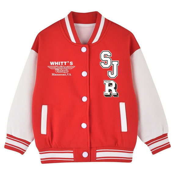 WhouRiu Big Boys Bomber Jacket Colorblock Letter Prints Coat Kids Sports Lightweight Outerwear Jackets Red,Sized 8-10