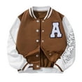 thumbnail image 1 of WhouRiu Big Boys Bomber Jacket Letter Print Stand Collar Zip Jacket Kids Warm Athletic Autumn Winter Outerwear Jackets Brown,Sized 8-9, 1 of 5
