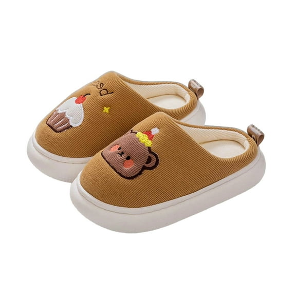 WhouRiu Big Boys Girls Slippers Cartoon Warm Thickened Indoor Scuff Slippers Kids Lined Soft Comfy House Shoes Beige Big Kids1