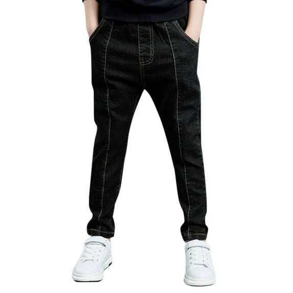 WhouRiu Big Boys Jeans Tapered Leg Stretch Waist Denim Trousers Children Active Fit Casual Pants Black,Sizes 13-14