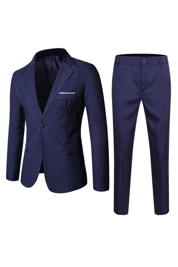 Big Boys Outfit Set Long Sleeve Button Up Suit Jacket Pants Formal Solid Wedding Dress Suit Set for Teen Blue,Size 14-15 Y