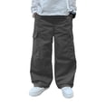 thumbnail image 1 of WhouRiu Big Boys' Pants Elastic Waist Wide Leg Cargo Trousers with Pockets Kids Streetwear Relaxed Pants Clothes Black,Size 13-14 Y, 1 of 4