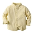 thumbnail image 1 of WhouRiu Big Boys' Shirt Long Sleeve Solid Button Standing Shirts Children Spring Fall Casual Clothes Yellow,Sizes 11-12, 1 of 7