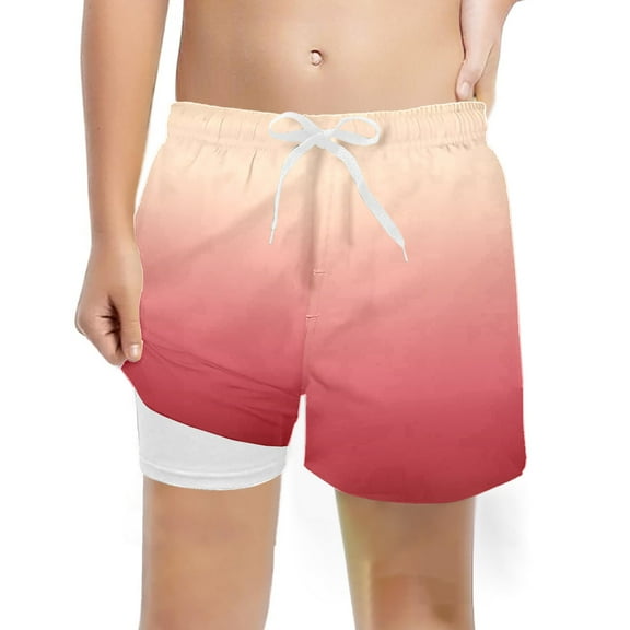 WhouRiu Big Boys' Shorts Drawstring Elastic Waist Gradient Shorts Kids Beach Loose Casual Half Pants Pink,Sizes 10-12