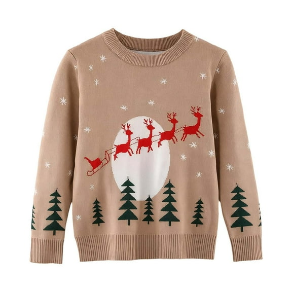 WhouRiu Big Boys Sweater Christmas Reindeer Pattern Pullover Knit Tops Kids Holiday Cozy Warm Winter Sweaters Beige,Sized 9-10