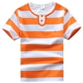 thumbnail image 1 of WhouRiu Big Boys T Shirt Short Sleeve Striped Tops Children Breathable Summer Henley Shirts Orange,Sizes 14-15, 1 of 3