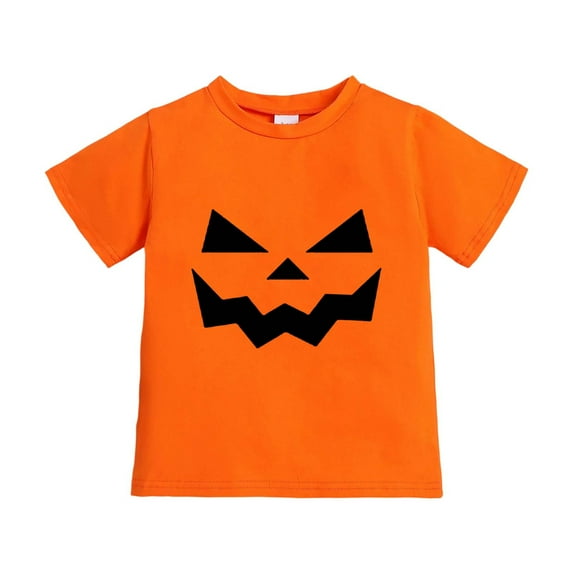 WhouRiu Big Boys T-Shirts Halloween Pumpkin Face Print Short Sleeve Tee Kids Party Loose Top Orange,Sized 12-13