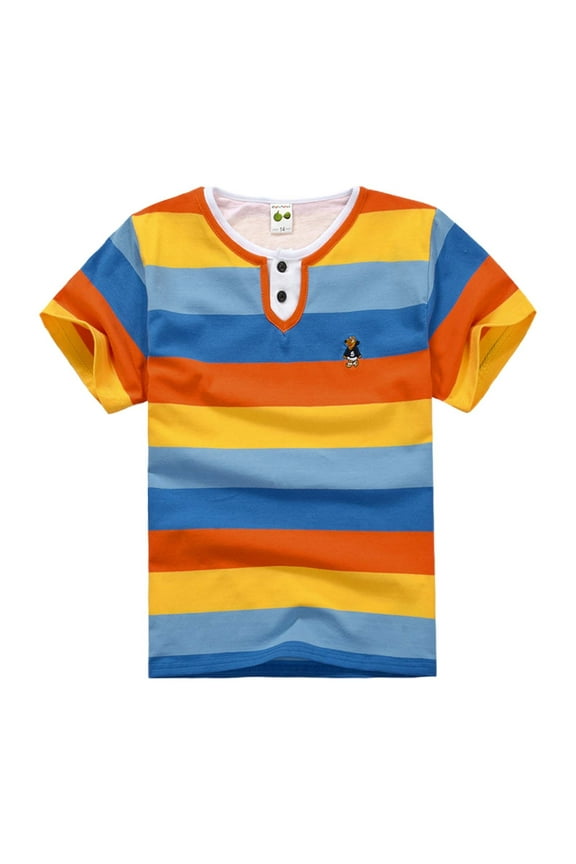 Big Boys Tshirt Striped Short Sleeve T Shirt Kids' Stylish Comfy Athletic Casual T-Shirts Orange,Sized 8-9