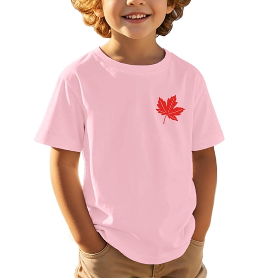 WhouRiu Big Boys Tshirts Canadian Day Leaf Prints Short Sleeve Tops Kids Summer Sports T Shirt Pink,Sizes 8-9