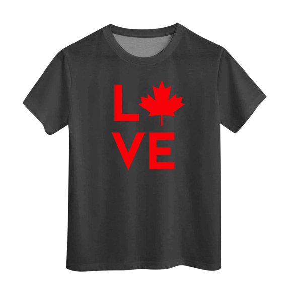WhouRiu Big Boys Tshirts Canadian Day Print Short Sleeve Tee Shirts Child Summer Sports Casual Tops Black,Sizes 10-11