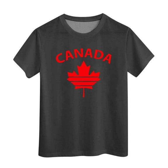 WhouRiu Big Boys' Tshirts Letter Prints Canada Day Short Sleeve T Shirt Children Casual Basic Shirts Black,Sizes 10-11