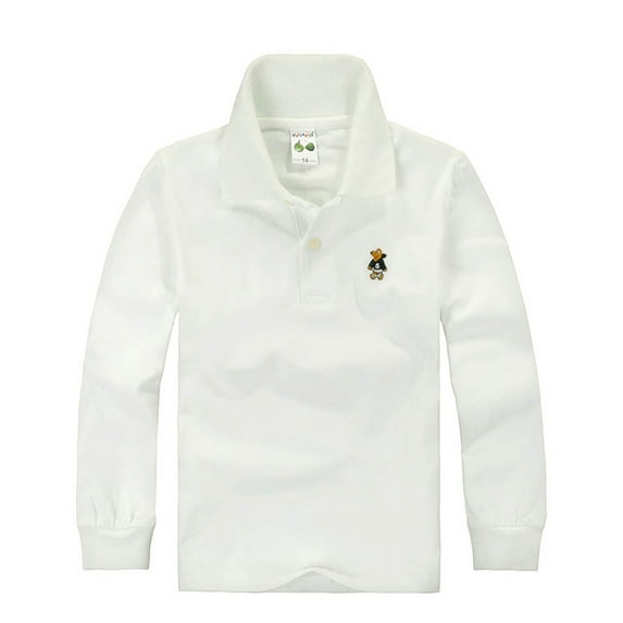 WhouRiu Big Boys' Tshirts Long Sleeves Polo T Shirts Children Solid Comfy School Tee Clothes White,Sizes 11-12