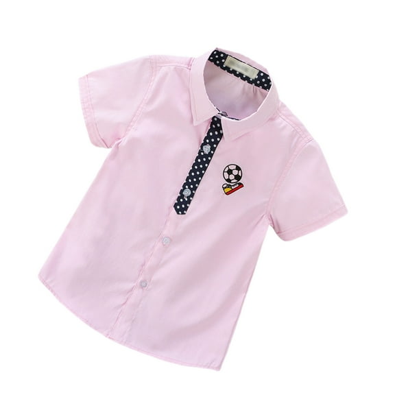 WhouRiu Big Boys Tshirts Polka Dot Print Lapel Short Sleeved Shirt Kids Summer Formal T-Shirts Pink,Sizes 9-10