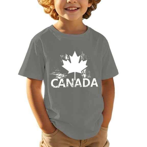WhouRiu Big Boys' Tshirts Short Sleeve Canadian Day Print Comf T Shirts Child Casual Tee Clothes Gray,Sizes 12-13