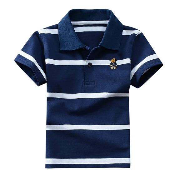 WhouRiu Big Boys Tshirts Short Sleeve Striped Polo T Shirt Children Button Fashion Soft Clothes Blue,Sizes 12-13