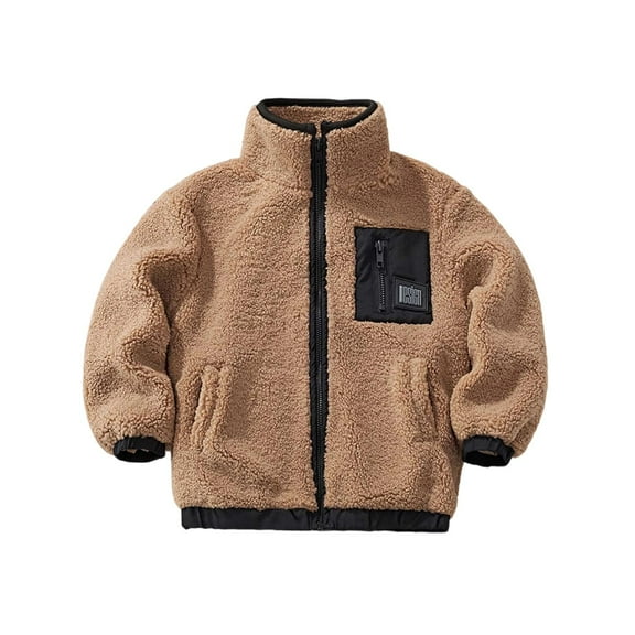 WhouRiu Big Boys Winter Coat Flannel Lined Zipper Jacket Soft Cozy Warm Fall Winter Outerwear Brown,Sized 9-10